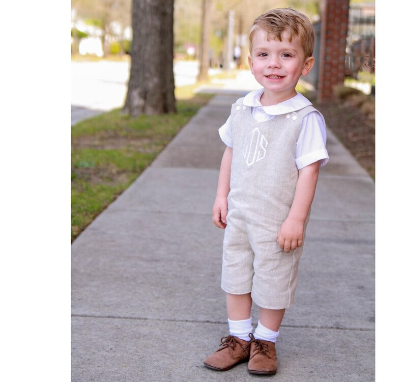 Christening Suit for Boys - Linen Romper for Baby Boy - Christening Outfit for Boy - White Linen Dedication Romper - Monogrammed Christening image 4