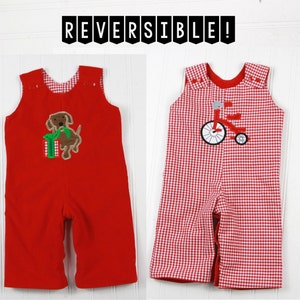 Baby Christmas Outfits for Boys - Corduroy Christmas Overalls - Puppy Christmas Outfit - Tricycle Longall - Boy Reversible Romper - Winter
