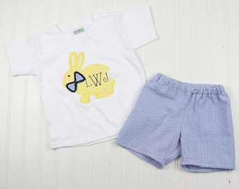 Monogrammed Easter Shirt for Boys - Toddler Easter Outfit - Boys Shorts Set - Seersucker Easter Shorts - Easter Bunny Rabbit Tee for Boy