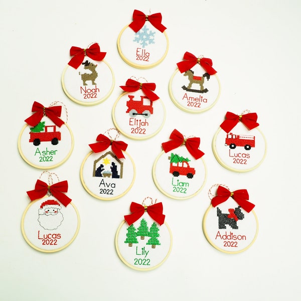 Personalized Children's Christmas Ornament - Machine Embroidered Cross Stitch Gift for Kids - Souvenir Stocking Stuffer Present for Toddlers