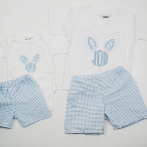 Camiseta con monograma de conejito - Camiseta con orejas de conejito de Pascua para niños - Camiseta con inicial de conejito para niño pequeño - Traje de Pascua para niño - Pascua personalizada imagen 8
