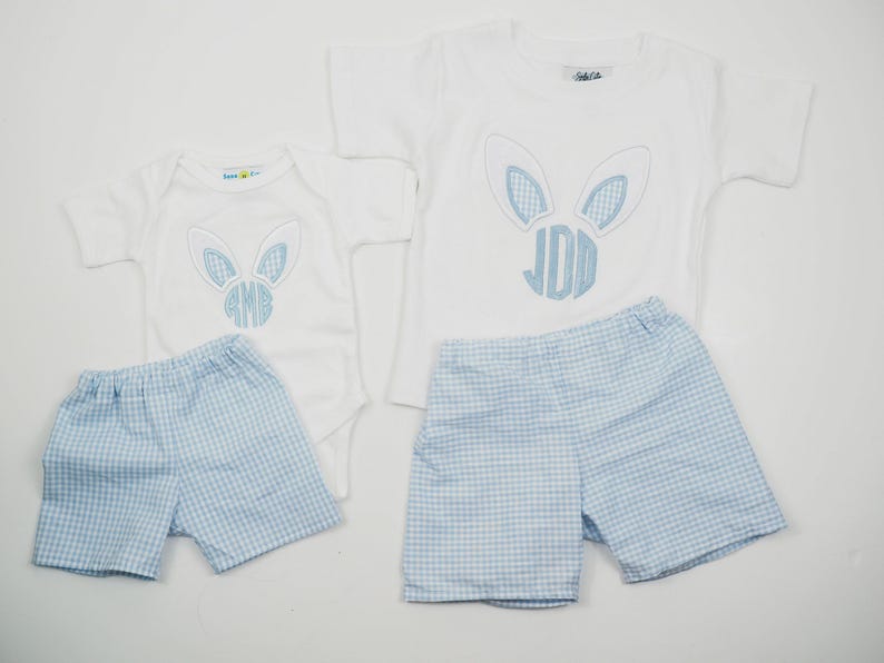 Camiseta con monograma de conejito - Camiseta con orejas de conejito de Pascua para niños - Camiseta con inicial de conejito para niño pequeño - Traje de Pascua para niño - Pascua personalizada imagen 8