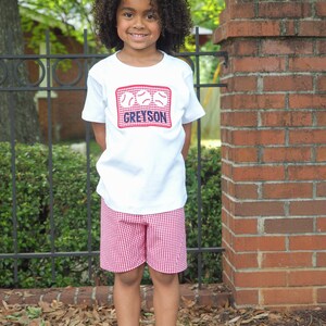 Baseball Shirt for Toddler Boys - Personalized Applique Sports Tee - Little Kid Base Ball T-Shirt - T-Ball TBall Outfit - Red Gingham Shorts image 6