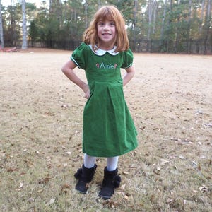 Green Corduroy Peter Pan Collar Dress with Monogram or Name - Perfect for Girls Christmas Outfits