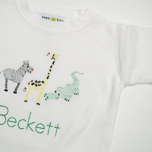 Boys Shorts Outfits - Zoo Animals T-Shirt - Toddler Boy Shorts - Green Gingham Shorts - Swirly Animal Embroidered Shirt - Toddler Shirts Boy