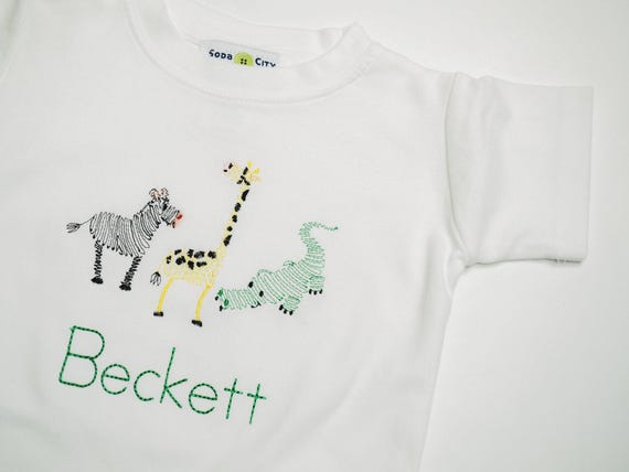 Boys Shorts Outfits - Zoo Animals T-Shirt - Toddler Boy Shorts - Green Gingham Shorts - Swirly Animal Embroidered Shirt - Toddler Shirts Boy