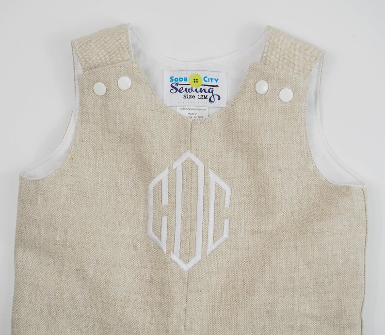 Baptism Outfit for Baby Boy Monogrammed Linen Jon Jon Classic Vintage Style Shortall Dedication outfit Baby Boy Clothes Coming Home image 7