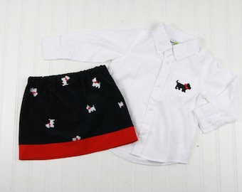 Girls Christmas Outfit - Christmas Skirt for Girls - Embroidered Scottie Dogs Skirt - Christmas Clothes for Girls - Toddler Girl Christmas