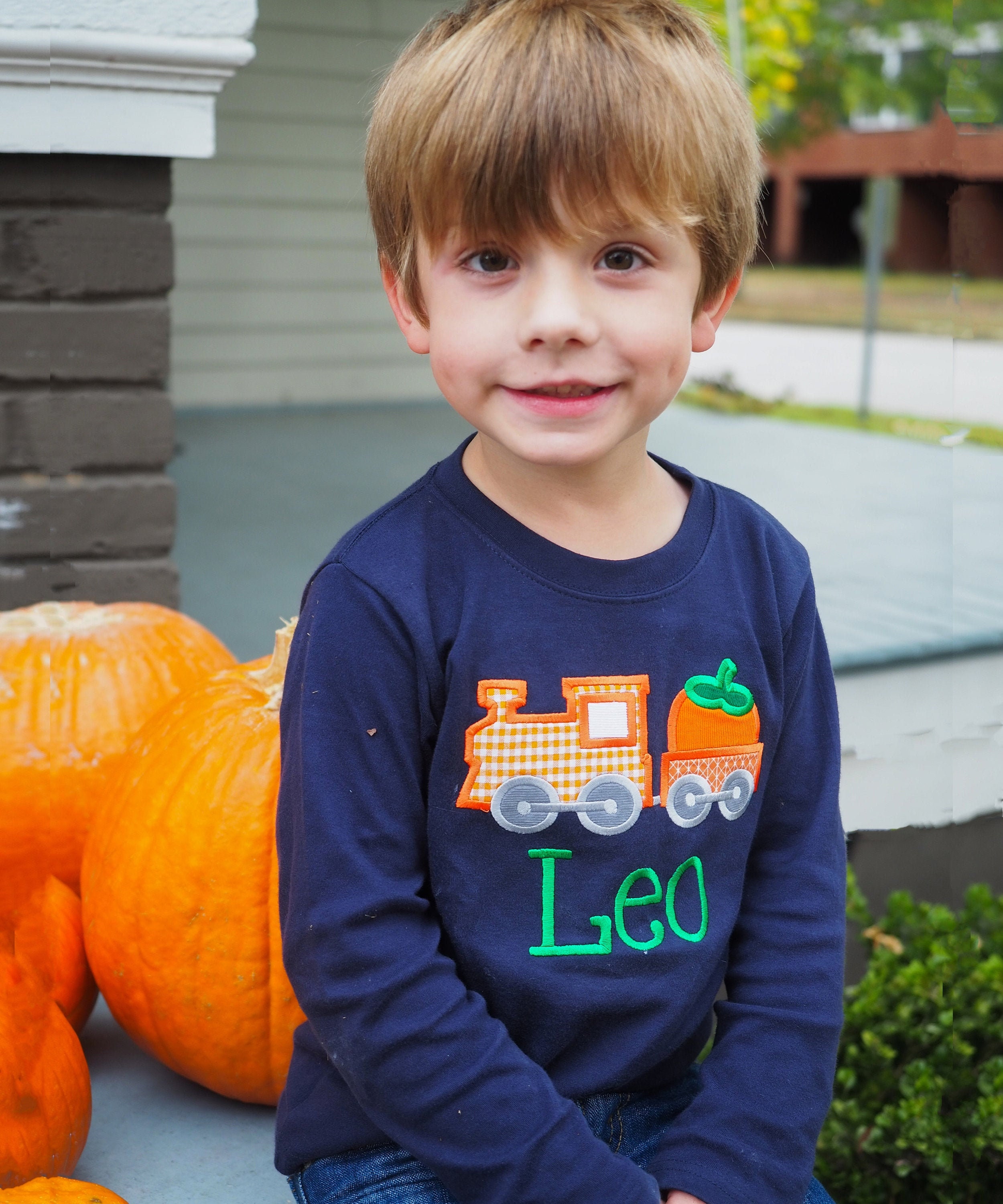 Toddler Outfit Train Pumpkin Applique Shirt - Etsy