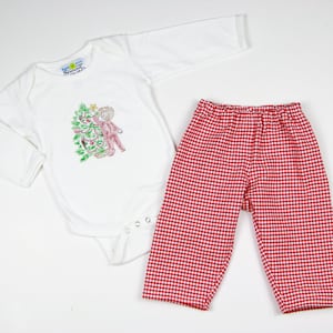 Toddler Christmas Shirt Embroidered - Little Boys Christmas Outfit - Red Gingham pants - Sketch Embroidery Outfit - Boys Nostalgic Christmas image 4