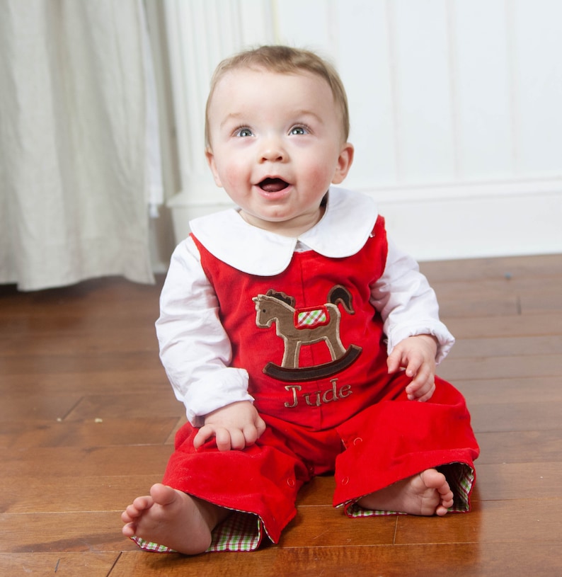 Baby Boy Christmas Outfit Red Corduroy Holiday Overalls - Etsy España