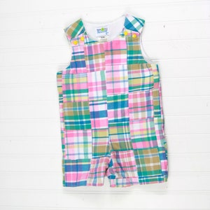 Preppy Boy Outfit Baby Boy Patchwork Plaid Outfit Madras Plaid Baby Outfit Boys Shortall Pink Baby Boy Romper Boys Summer Jon Jon 画像 2