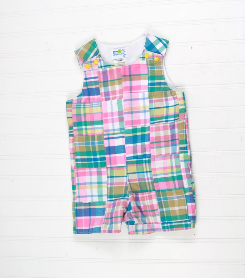 Preppy Boy Outfit Baby Boy Patchwork Plaid Outfit Madras Plaid Baby Outfit Boys Shortall Pink Baby Boy Romper Boys Summer Jon Jon 画像 2