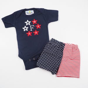 Baby Boys 4th of July Outfit - First Independence Day Bodysuit - Personalized New Baby Clothes - Monogram Little Boy American Flag Shorts