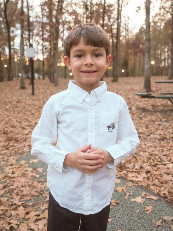 Boys Christmas Dress Shirt - Little Boys Monogram Pocket Oxford Shirt for  Christmas - Station Wagon With Tree Embroidered - Initials Pocket - Etsy  Israel