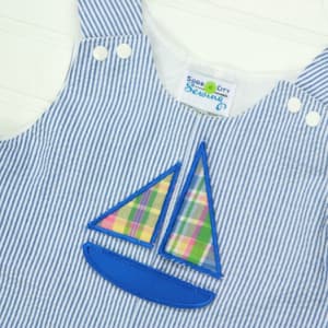 Baby Boy Sailboat Romper - Boat Seersucker Jon Jon - Boys Shortall - Baby Boy Clothes - Summer Baby Clothes - Toddler Boy Overall - Sailboat