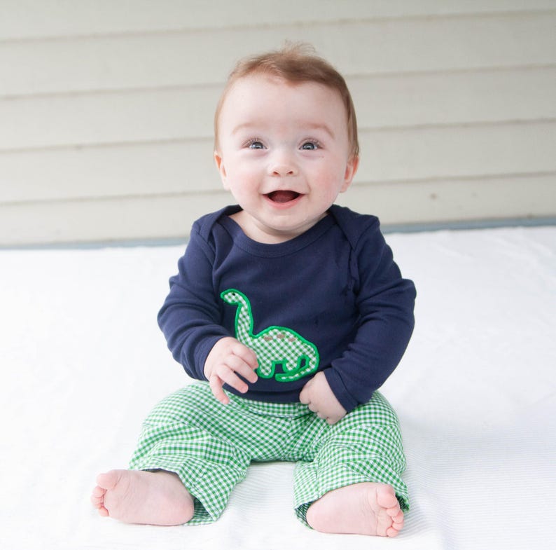 Baby Dinosaur Shirt - Boys Winter Outfit - First Birthday Shirt - Brontosaurus Shirt - Dino T-Shirt - Baby Boy Clothes - New Baby Boy Gift image 1