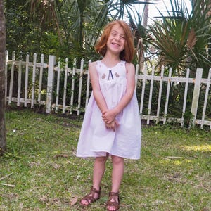 Pink Seersucker Easter Dress with Embroidered Initial and Easter Bunnies for baby or toddler girls