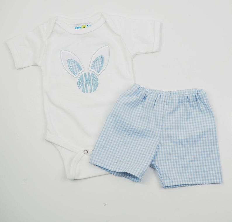 Camiseta con monograma de conejito - Camiseta con orejas de conejito de Pascua para niños - Camiseta con inicial de conejito para niño pequeño - Traje de Pascua para niño - Pascua personalizada imagen 6