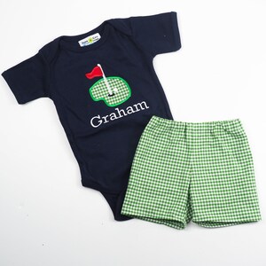 Toddler Boys Clothes Toddler Golf Outfit Boys Golf Outfit Kids Appliqued T-Shirt Green Gingham Shorts Boy Toddler Summer Clothes image 5