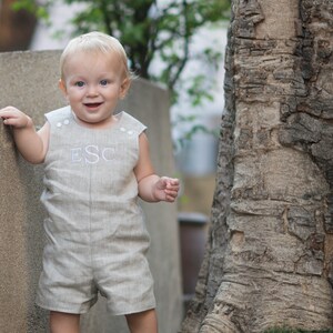 Christening Suit for Boys - Linen Romper for Baby Boy - Christening Outfit for Boy - White Linen Dedication Romper - Monogrammed Christening image 2