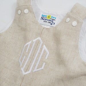 Baptism Outfit for Baby Boy Monogrammed Linen Jon Jon Classic Vintage Style Shortall Dedication outfit Baby Boy Clothes Coming Home image 5