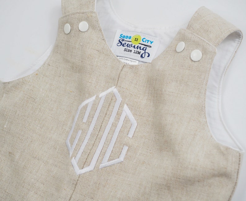 Baptism Outfit for Baby Boy Monogrammed Linen Jon Jon Classic Vintage Style Shortall Dedication outfit Baby Boy Clothes Coming Home image 5