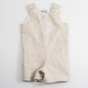 Christening Suit for Boys - Linen Romper for Baby Boy - Christening Outfit for Boy - White Linen Dedication Romper - Monogrammed Christening image 7