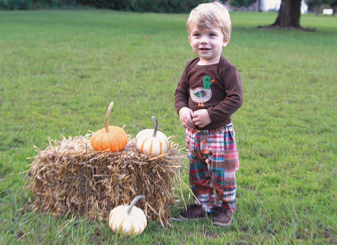 Fall Baby Boy Clothes Baby Fall Outfit Patchwork Plaid Pants Mallard
