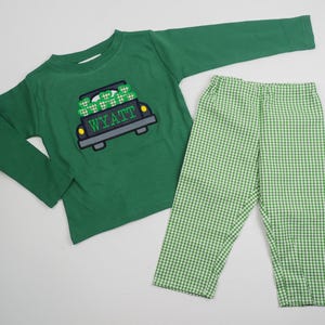 Toddler St Patricks Shirt - Monogrammed St Pats Shirt - Kids Green Shamrock Truck Outfit for Boys - Toddler T-Shirt Set for St Patrick's Day image 1