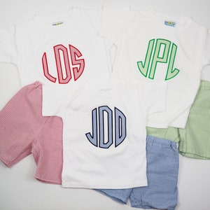 Seersucker Initial Outfits - Preppy Monogram Shirts and Shorts Sets - Monogrammed Toddler Gift - Blue Red Green - Southern Baby Gift