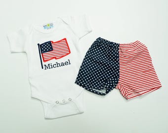 4th of July Outfit - American Flag Shorts - Patriotic Outfit - Fourth of July Outfit - Fourth of July Baby - Patriotic Shirt - Flag Outfit