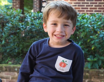 Fall Pumpkin Pocket Tee Personalized with Matching Camel Corduory Pants