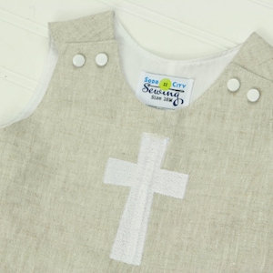 Boys Baptism Outfit - Baby Dedication Outfit - Linen Romper with Cross - Christening Outfit for Boys - Boys Linen Shortall - Baptism Clothes