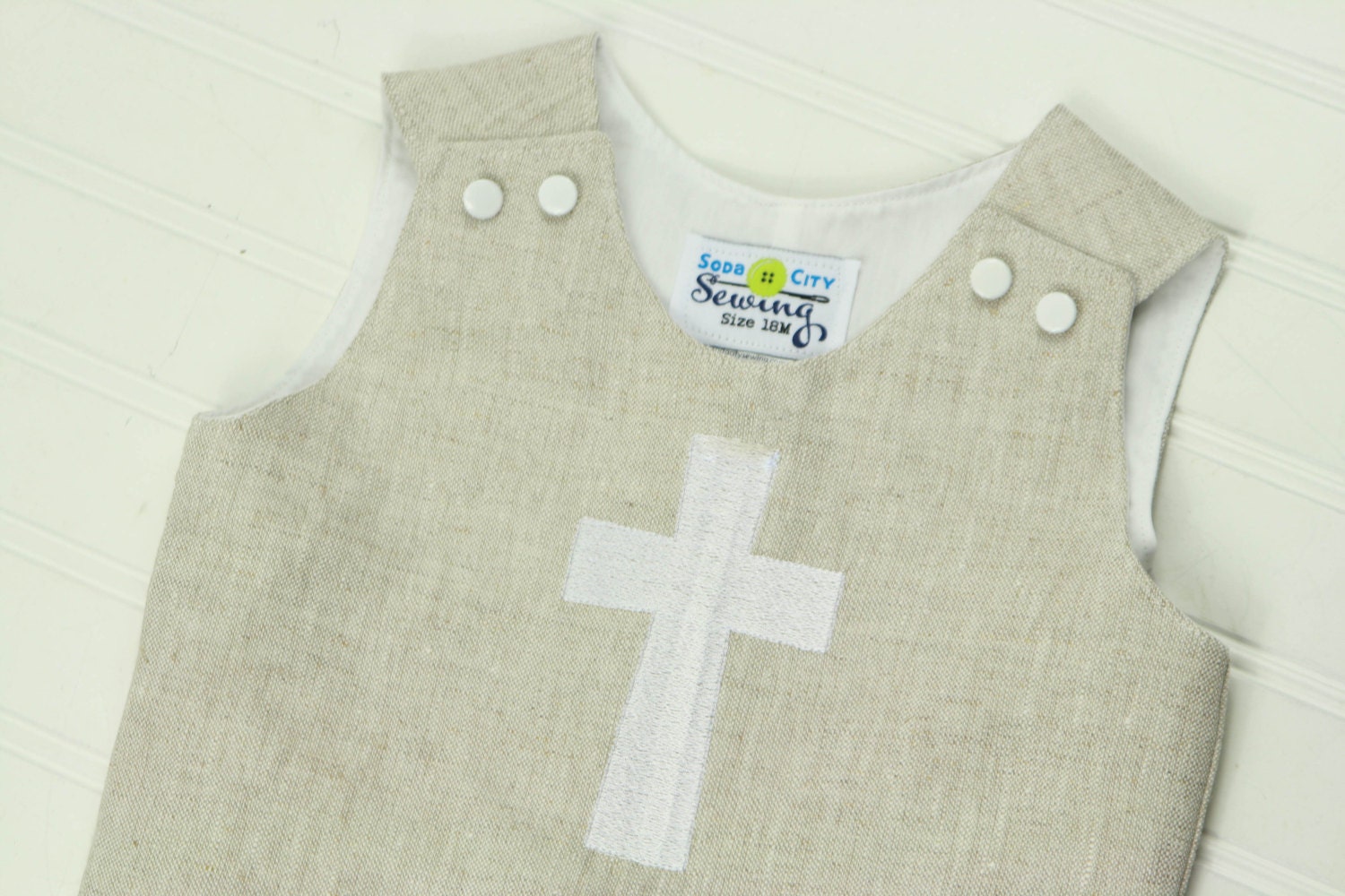 Boys Baptism Outfit - Baby Dedication Outfit - Linen Romper with Cross - Christening Outfit for Boys - Boys Linen Shortall - Baptism Clothes