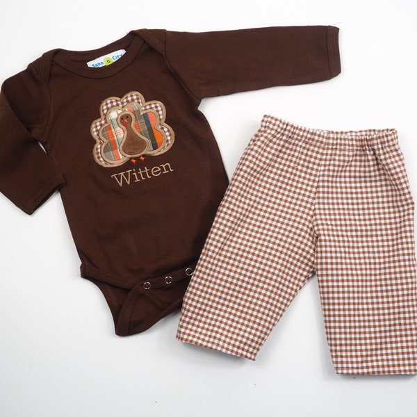 Toddler Thanksgiving Shirt - Boys Turkey Outfit - Toddler Thanksgiving Clothes - Turkey T-Shirt - Fall Gingham Pants Outfit - Turkey Shirt