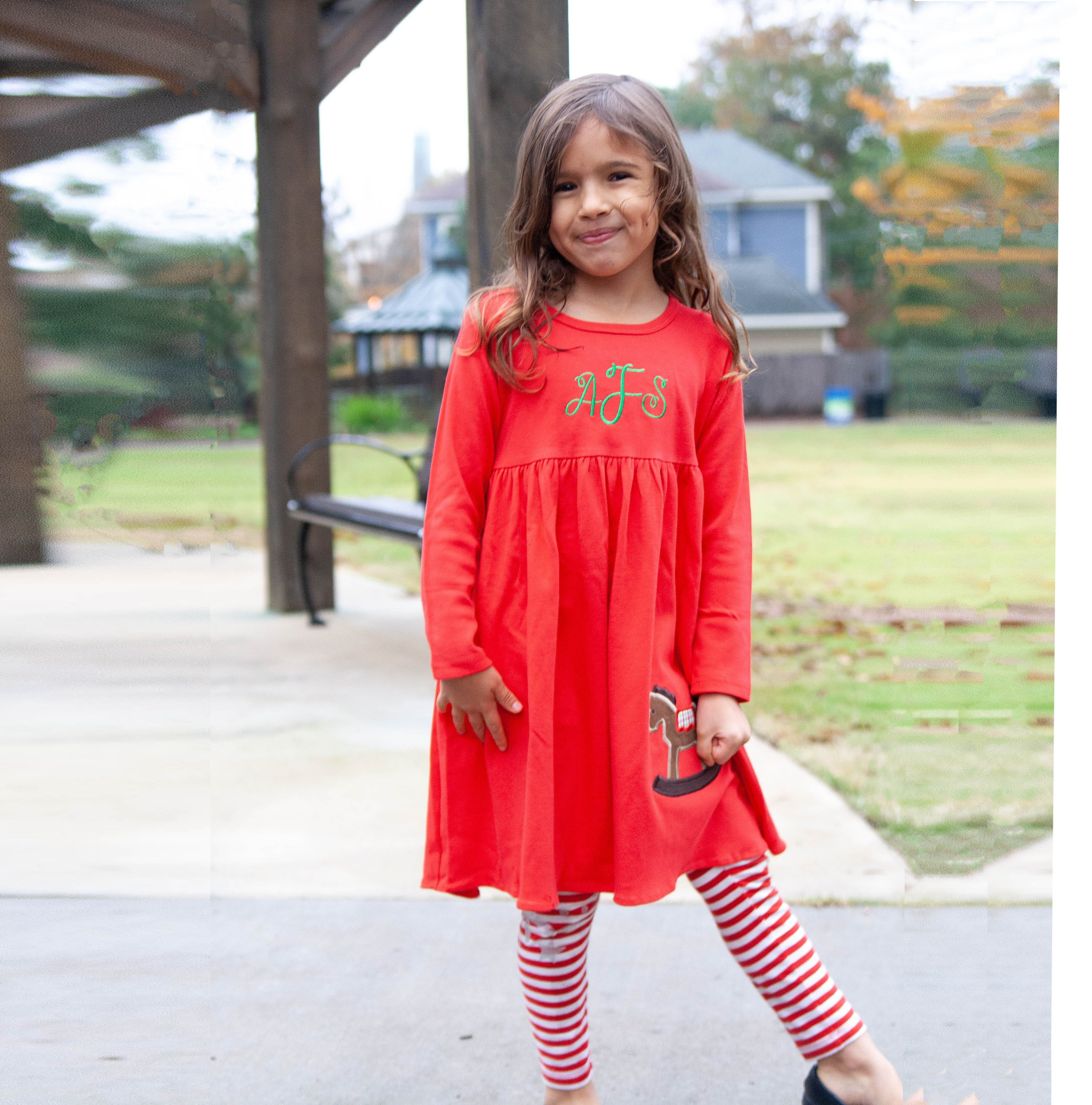 Girls Monogrammed Christmas Dress Red 