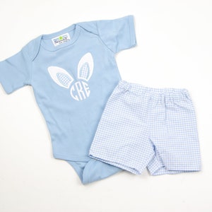 Baby Jungen Ostern Shorts Outfit - Hellblaues Häschen Body Set - kleine Jungen Frühling Monogramm Shirt - Baby Initial Monogramm Top Jungen