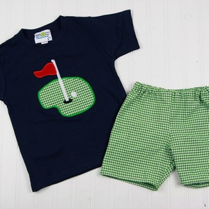 Toddler Boys Clothes Toddler Golf Outfit Boys Golf Outfit Kids Appliqued T-Shirt Green Gingham Shorts Boy Toddler Summer Clothes image 3