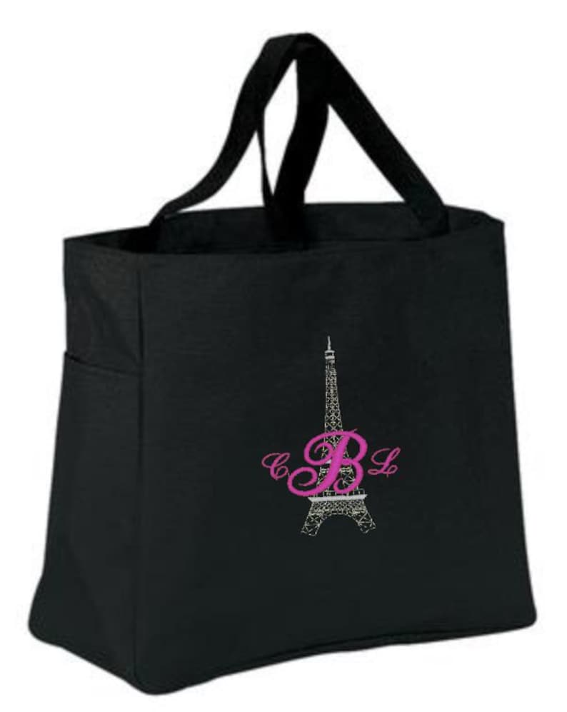 Paris Tote Bag Tote Bag Monogrammed Bag Shopping Bag Monogram Tote Eiffel Tower Tote Embroidery Personalized Tote Eiffel Tower Bag