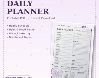 Daily Planner Printable, Undated Daily Schedule PDF, Habit Tracker