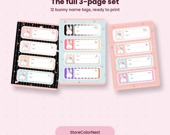 Bunny Name Tags Printable PDF, Kids Classroom Name Labels, Digital Download
