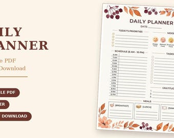 Planificador diario de otoño imprimible / Horario diario floral de otoño en PDF