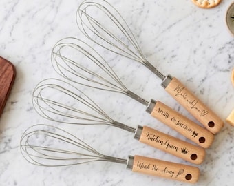 Fouet personnalisé, ustensile de pâtisserie gravé sur mesure, manche en bois, cadeau idéal pour les pâtissiers