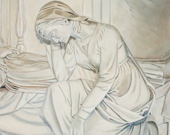 Santa Croce Statue Grieving, open edition print of original oil painting, Florence, sacred art