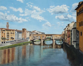 Arno Open Edition Print, Florence, Italy, travel, Europe, water, sky and clouds, Ponte Vecchio