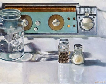 Salt and Pepper, Limited Edition Fine Art Print, retro, still life, fine art, mason jar, stove top