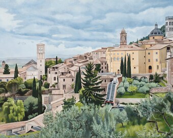 Assisi Open Edition Print, Italy, oil painting, travel, landscape