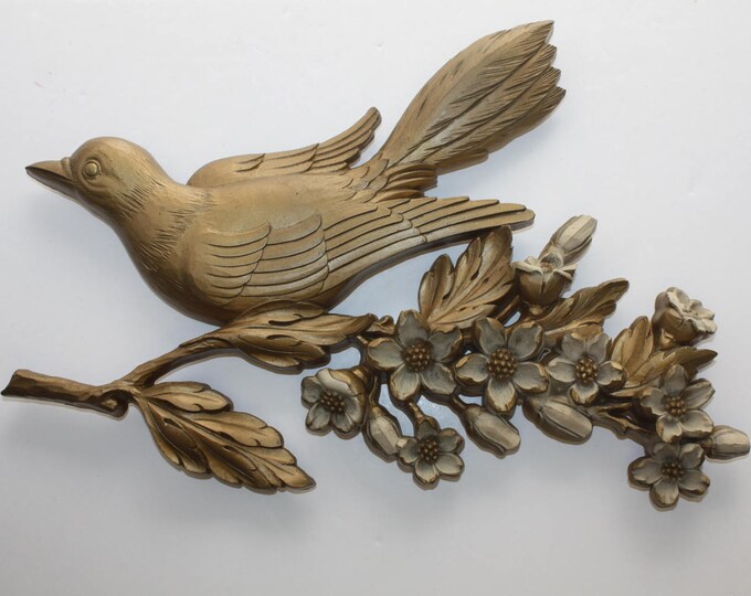 Vintage Gold Syroco Bird Wall Art/gold Bird Wall Decor/bird on Dogwood