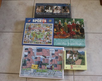 Vintage NIB Jigsaw Puzzle/Your Choice/550-1000 Pieces Jigsaw Puzzle/SEALED/Gift/American Flags, Sports, Rockwell, Big Ben